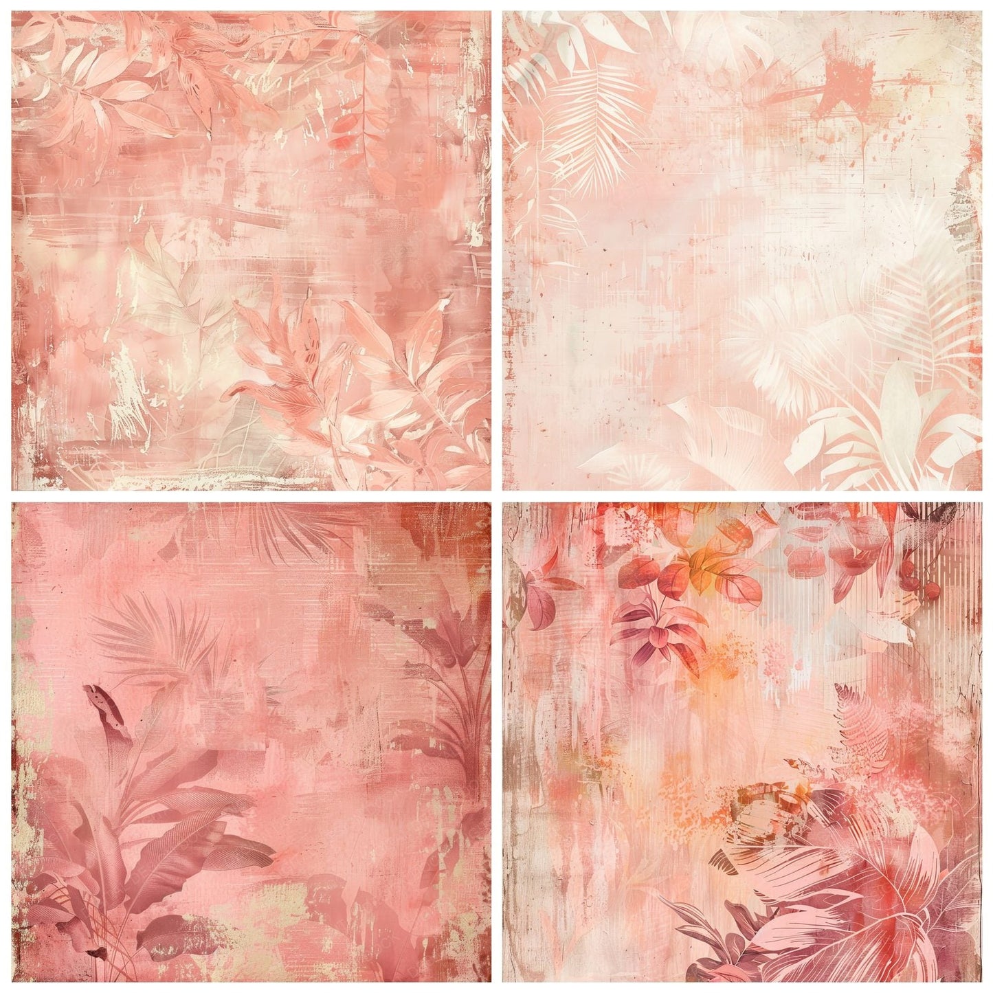 Pink Tropical Banana Leaves Background Digital Paper Pack (DDD000677)