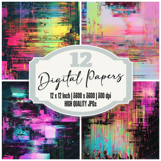 Pixel Glitch Static Background Digital Paper Pack (DDD000679)
