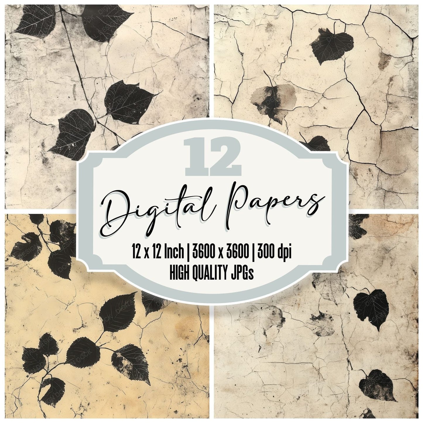 Plaster Ink Leaves Background Digital Paper Pack (DDD000680)