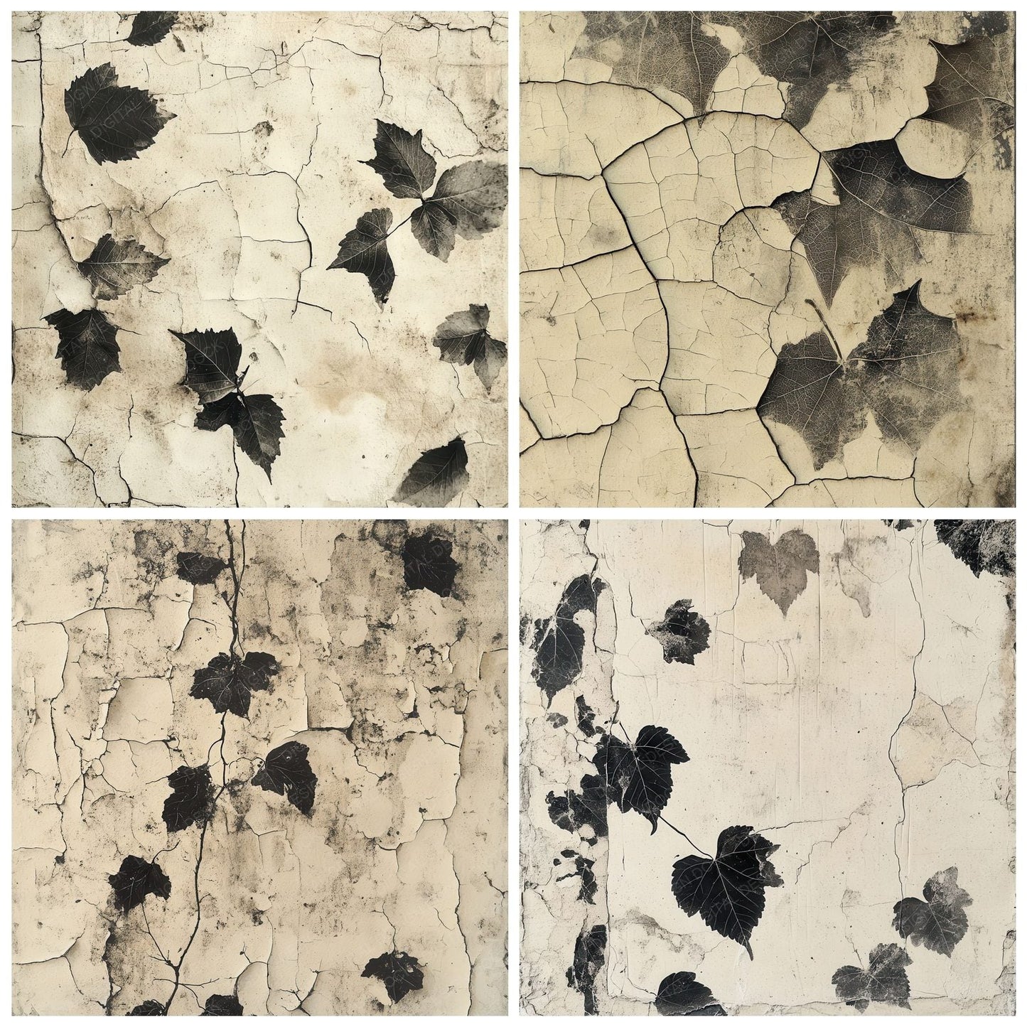 Plaster Ink Leaves Background Digital Paper Pack (DDD000680)