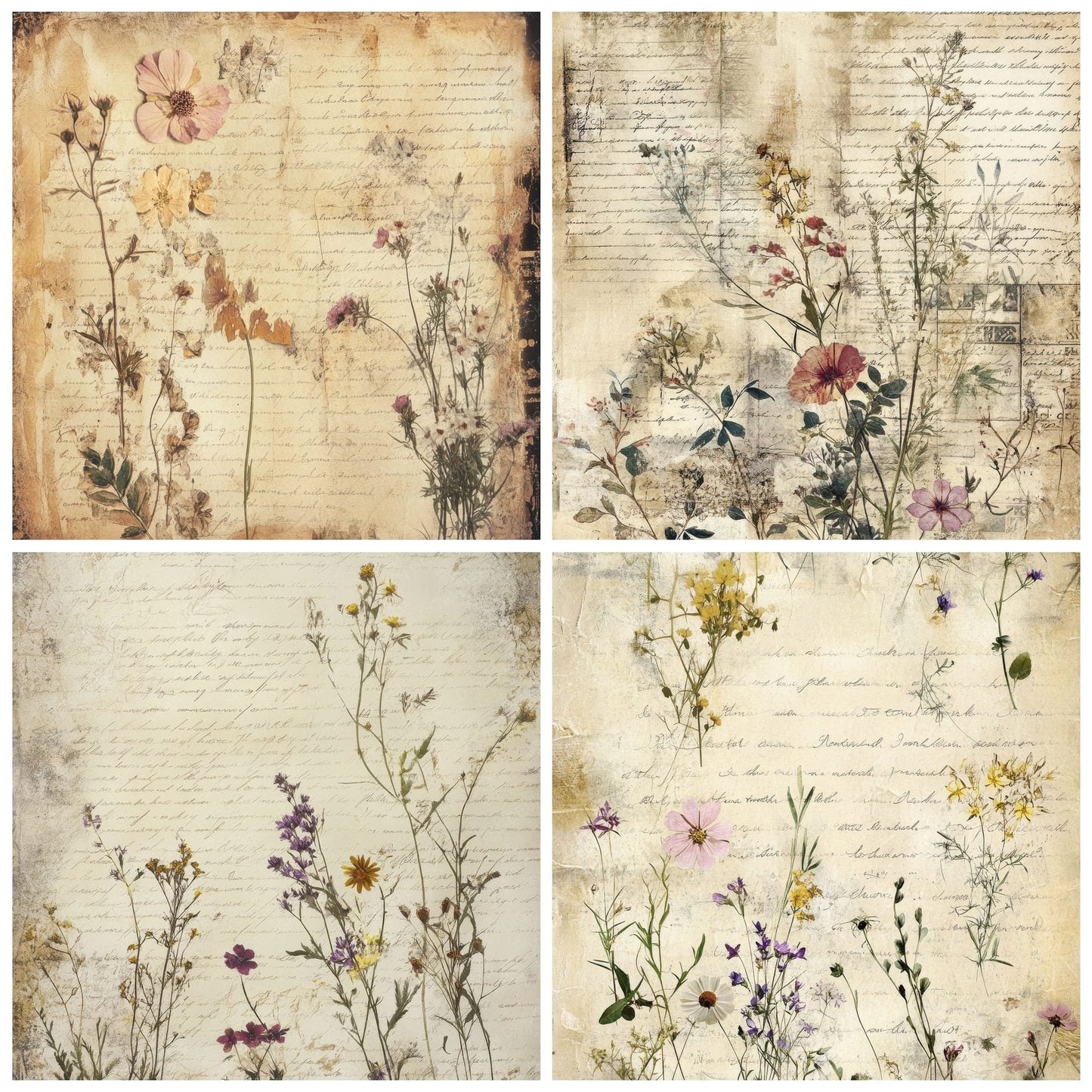 Pressed Blooms Letters Background Digital Paper Pack (DDD000685)