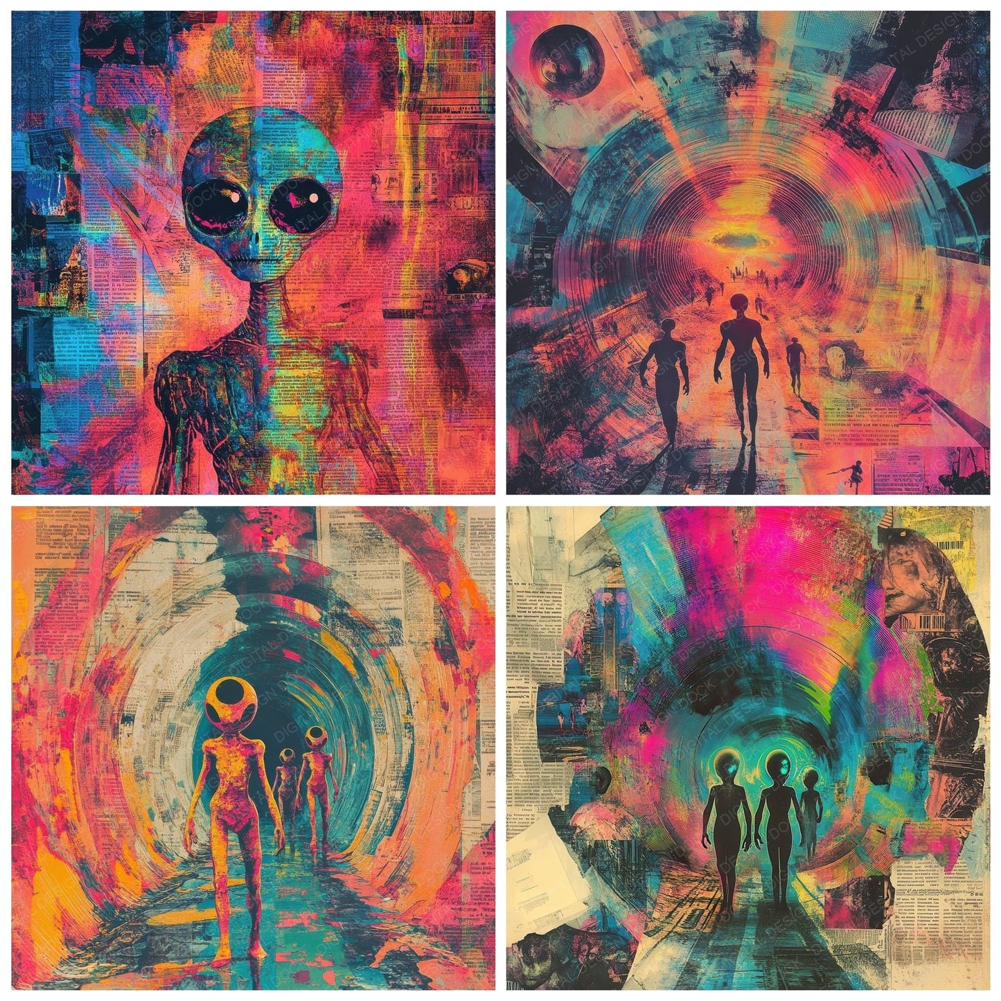Psychedelic Alien Chaos Background Digital Paper Pack (DDD000686)