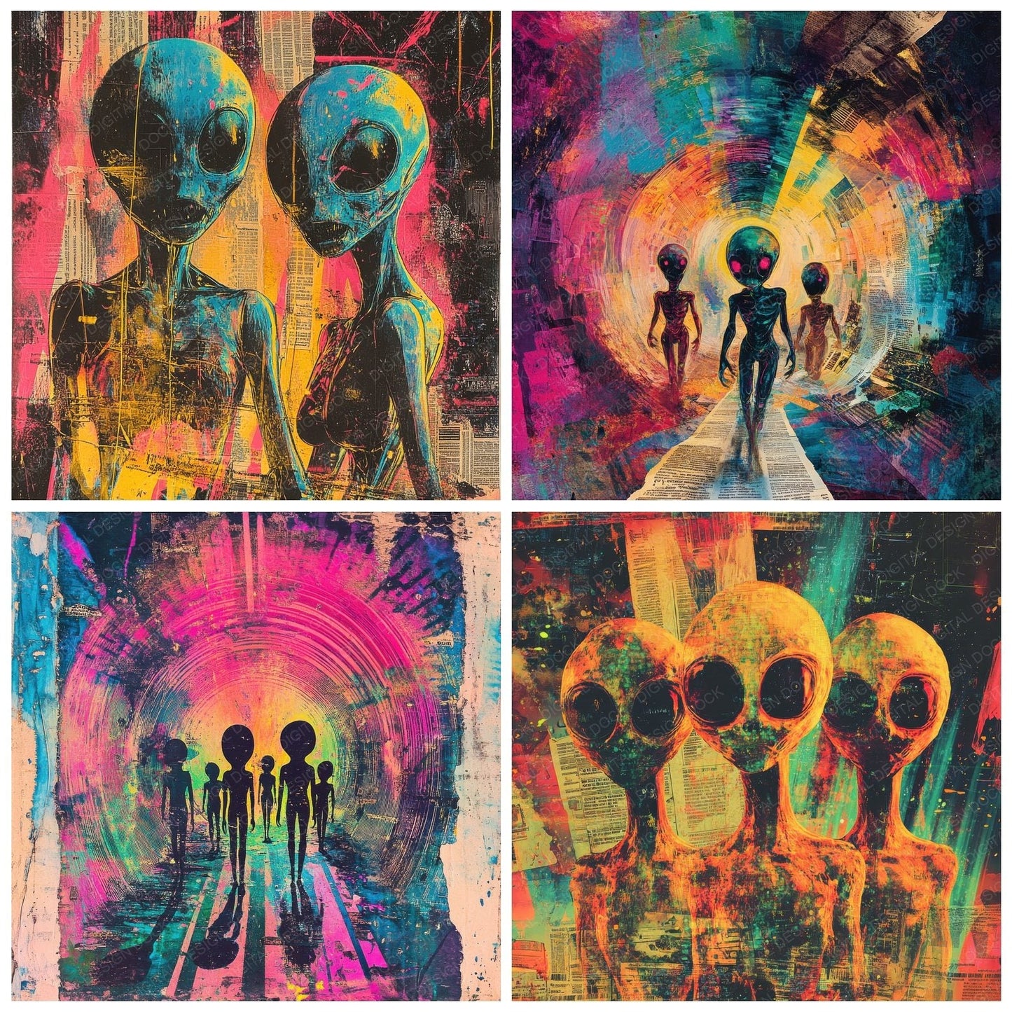 Psychedelic Alien Chaos Background Digital Paper Pack (DDD000686)