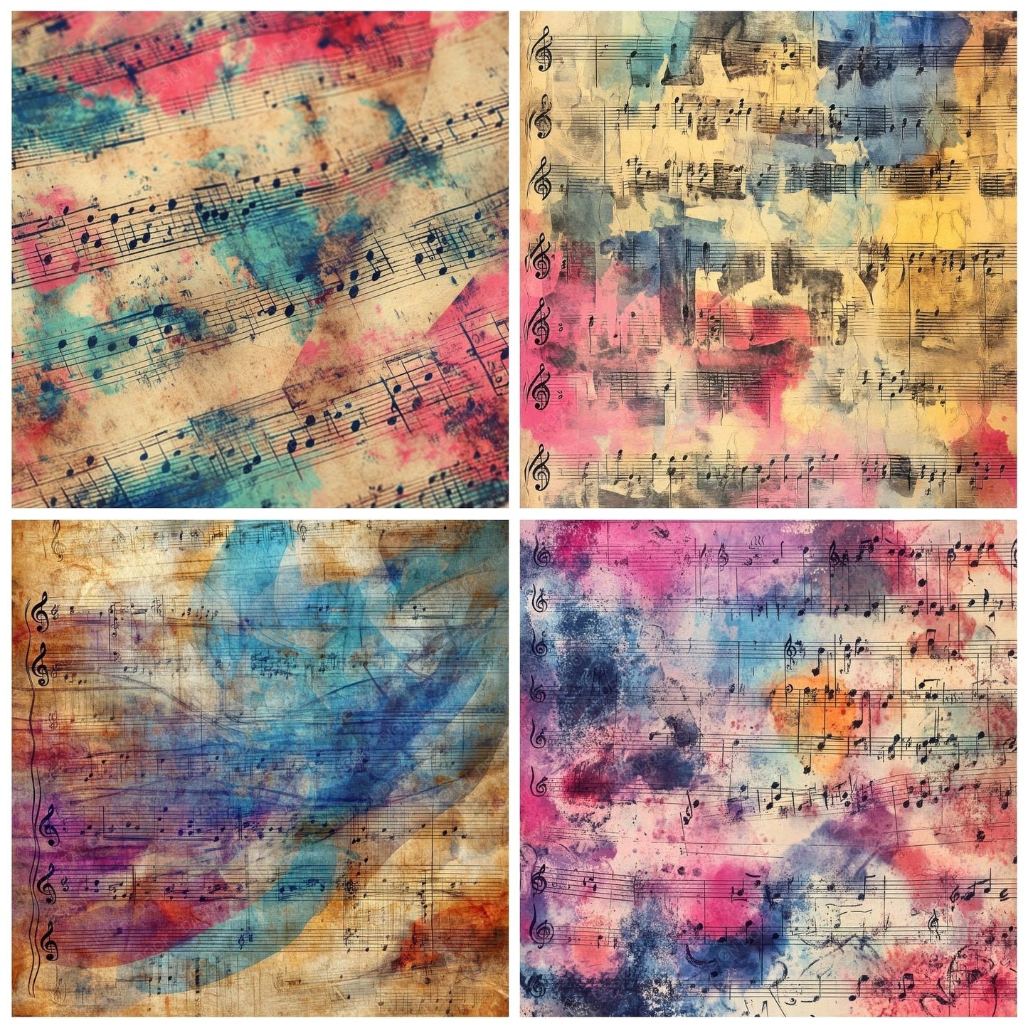 Psychedelic Music Sheets Background Digital Paper Pack (DDD000687)