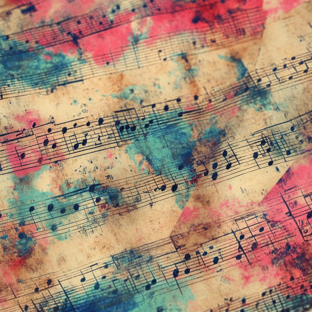 Psychedelic Music Sheets Background Digital Paper Pack (DDD000687)