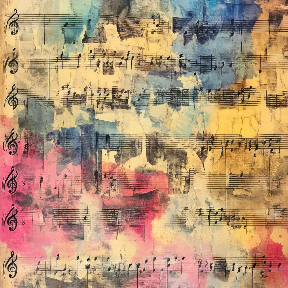 Psychedelic Music Sheets Background Digital Paper Pack (DDD000687)
