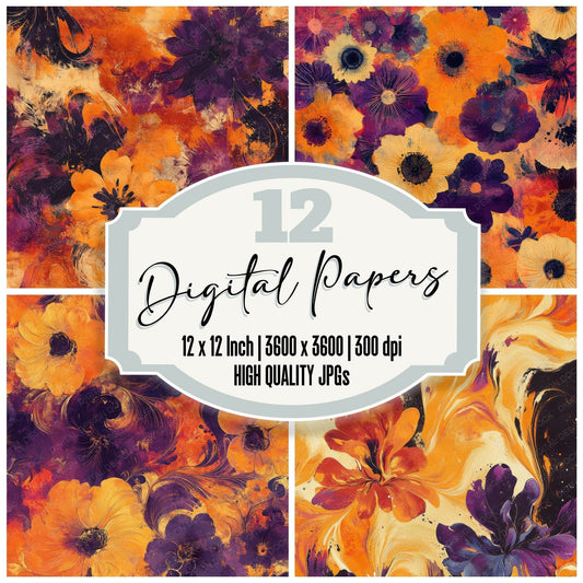 Psychedelic Smudge Florals Background Digital Paper Pack (DDD000688)