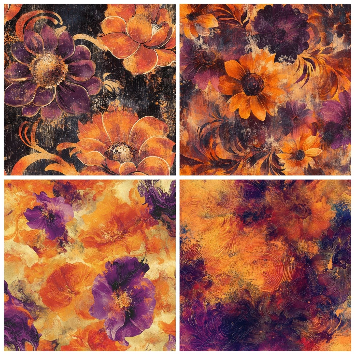 Psychedelic Smudge Florals Background Digital Paper Pack (DDD000688)