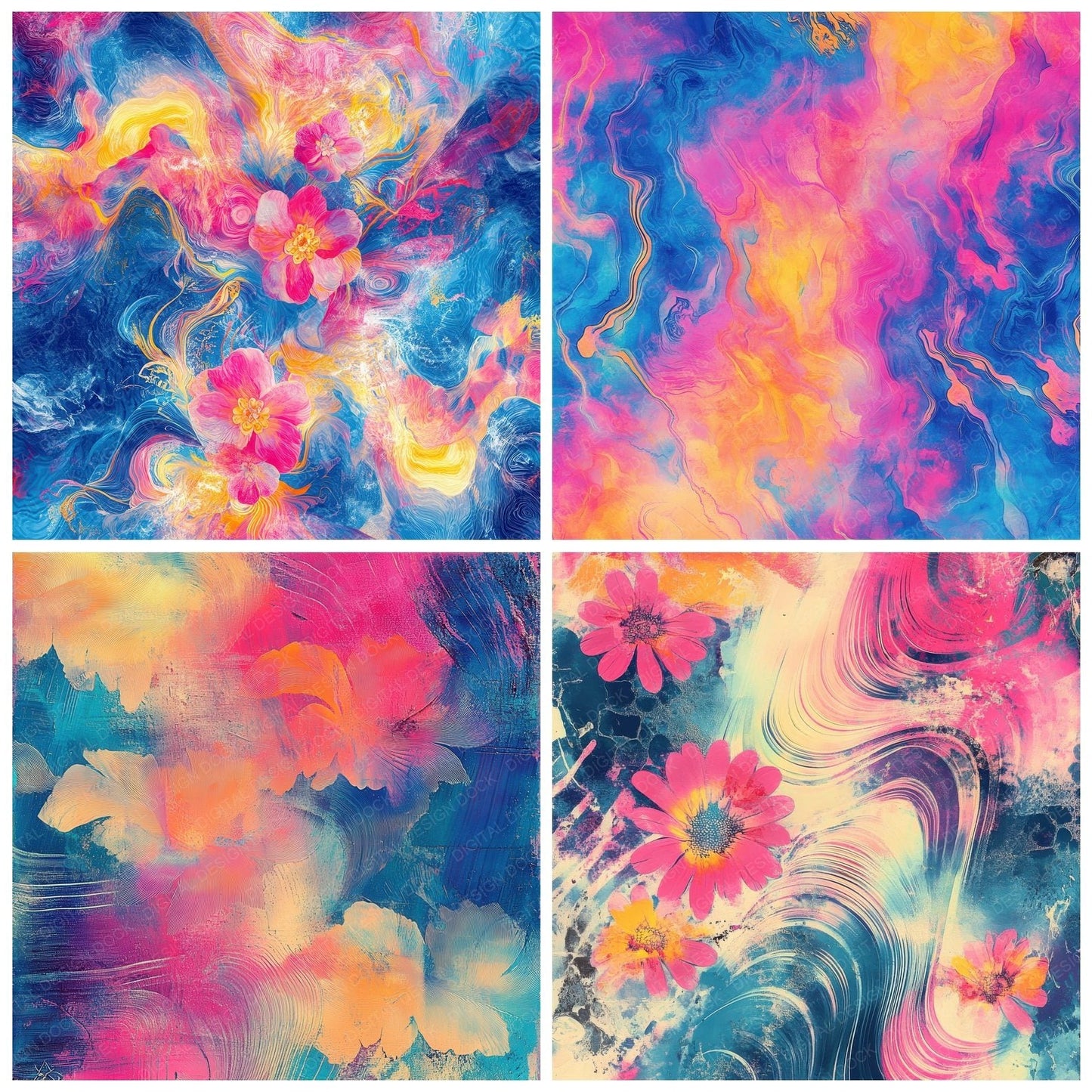Psychedelic Swirl Waves Background Digital Paper Pack (DDD000689)