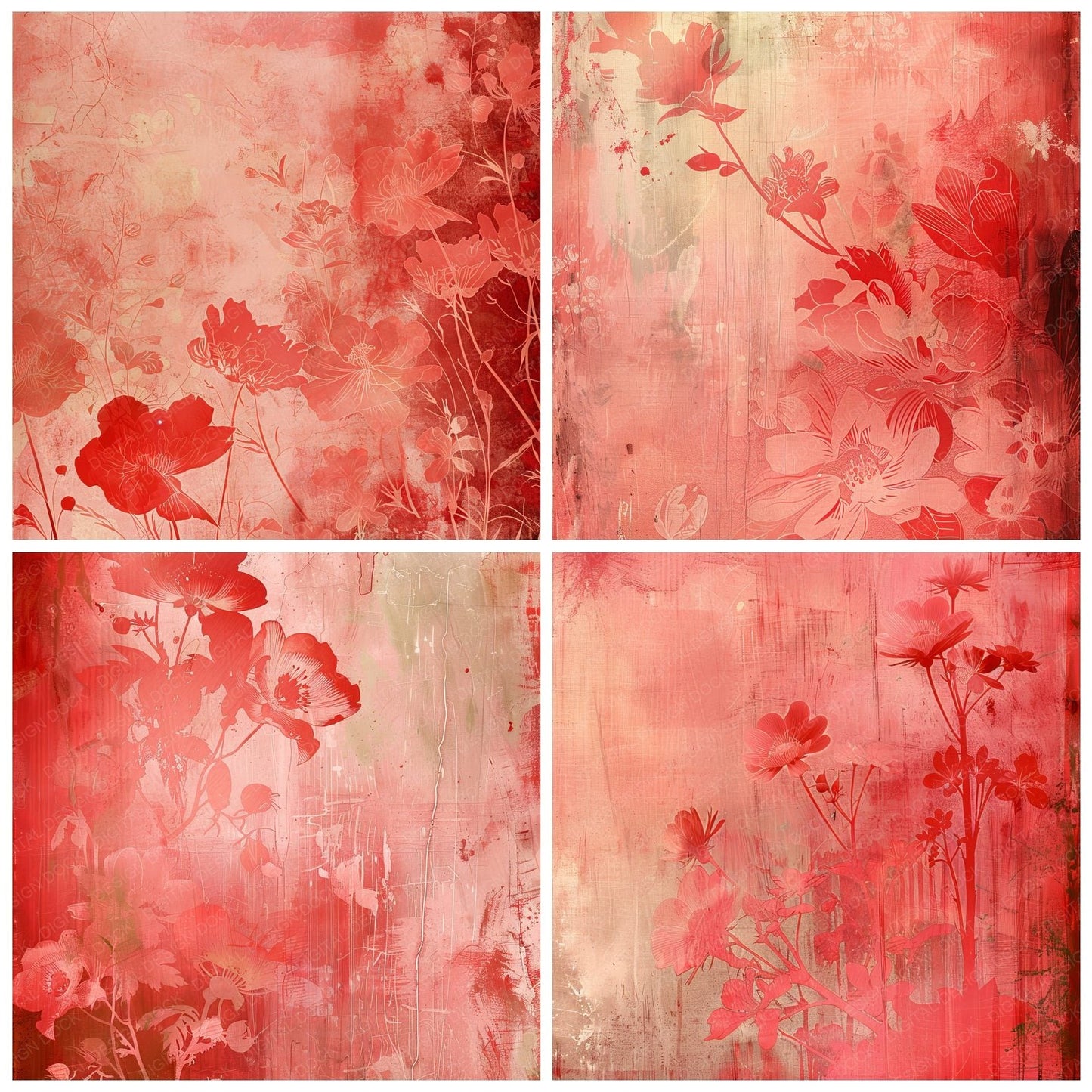 Red Floral Background Digital Paper Pack (DDD000693)