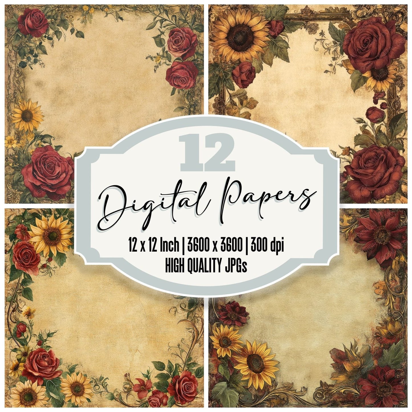 Renaissance Bloom Background Digital Paper Pack (DDD000695)