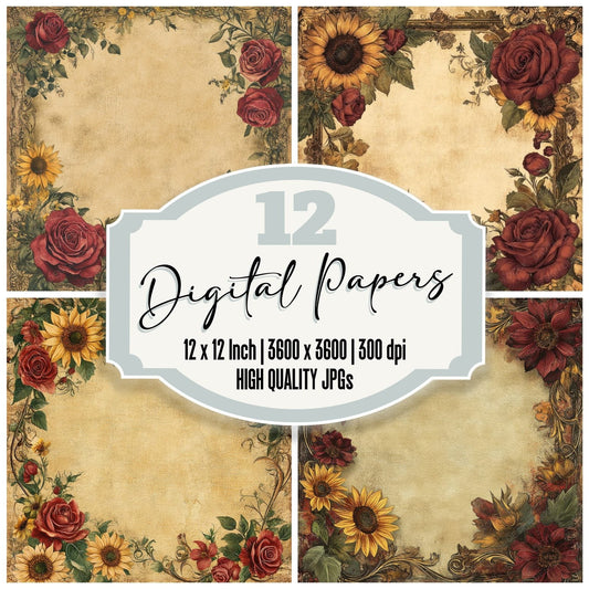 Renaissance Bloom Background Digital Paper Pack (DDD000695)