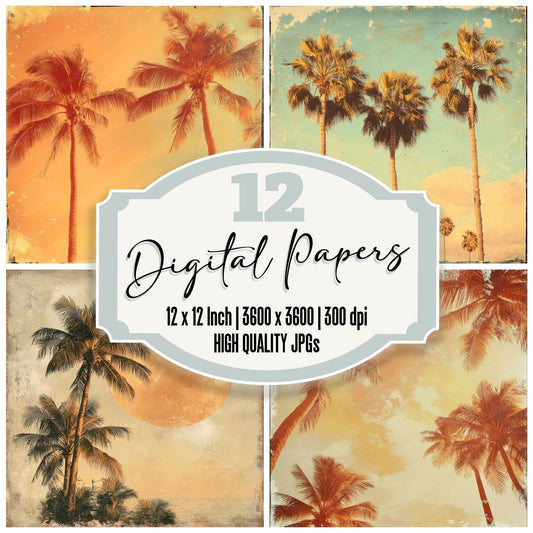 Retro 70s Palm Print Background Digital Paper Pack (DDD000696)