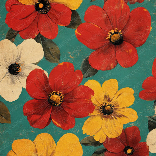Retro Bold Blooms Background Digital Paper Pack (DDD000697)
