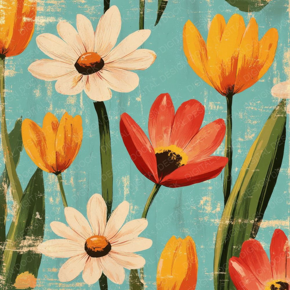 Retro Mod Florals Background Digital Paper Pack (DDD000699)