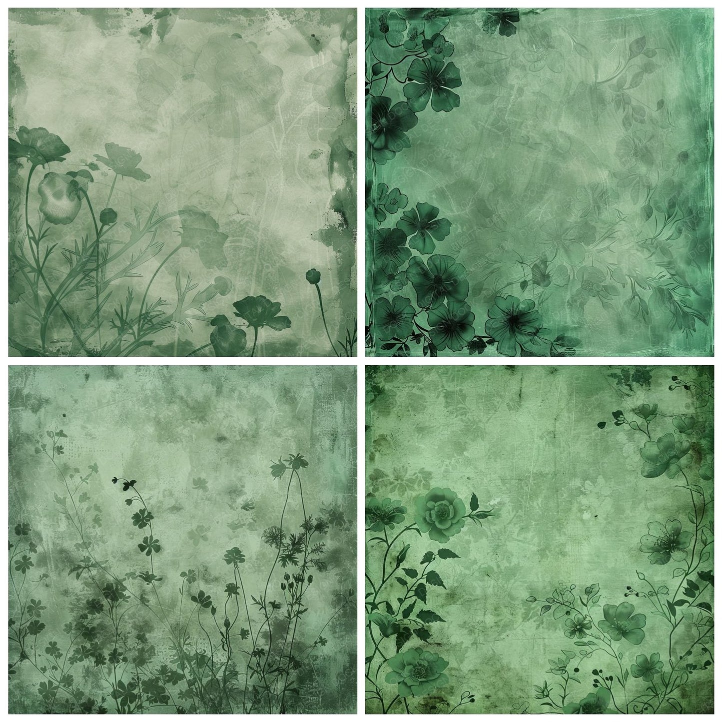 Rich Emerald Green Floral Background Digital Paper Pack (DDD000701)