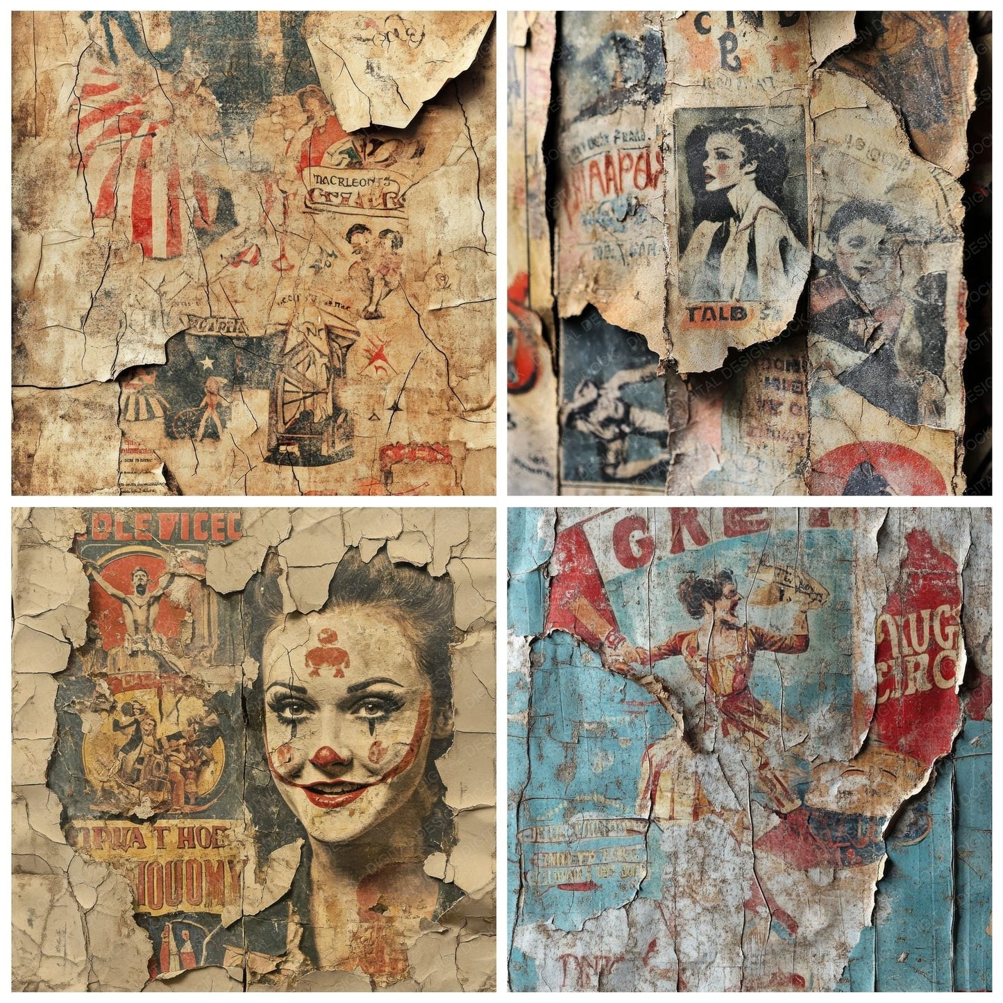 Ripped Circus Advertisements Background Digital Paper Pack (DDD000703)