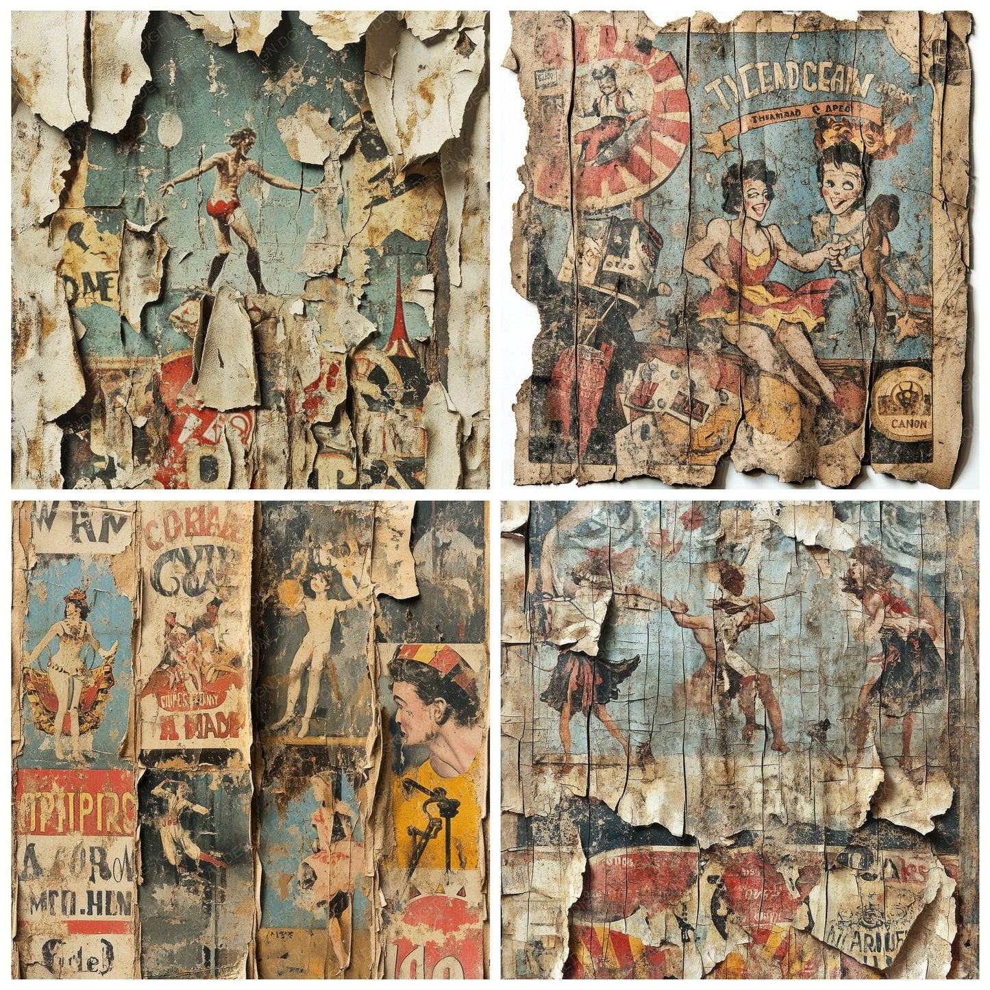 Ripped Circus Advertisements Background Digital Paper Pack (DDD000703)