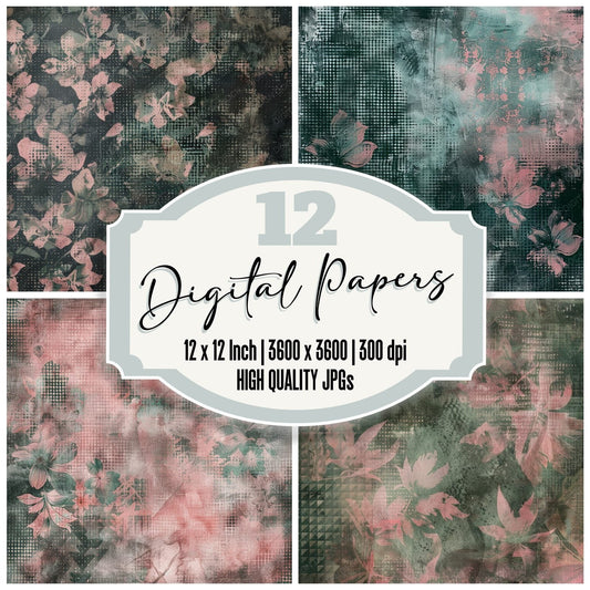 Rose Pink and Emeral Green Houndstooth Pattern Background Digital Paper Pack (DDD000706)