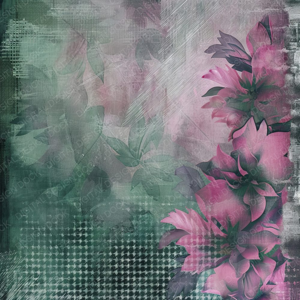 Rose Pink and Emeral Green Houndstooth Pattern Background Digital Paper Pack (DDD000706)