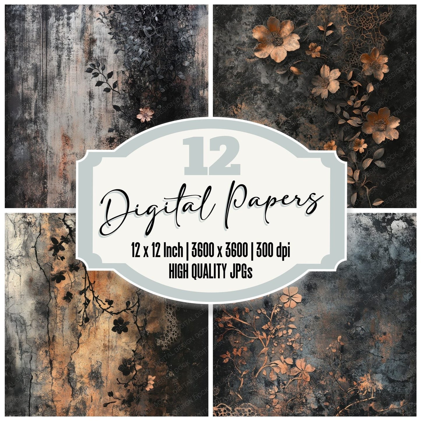 Rust and Petals Background Digital Paper Pack (DDD000711)