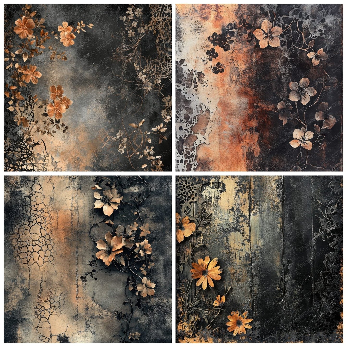 Rust and Petals Background Digital Paper Pack (DDD000711)