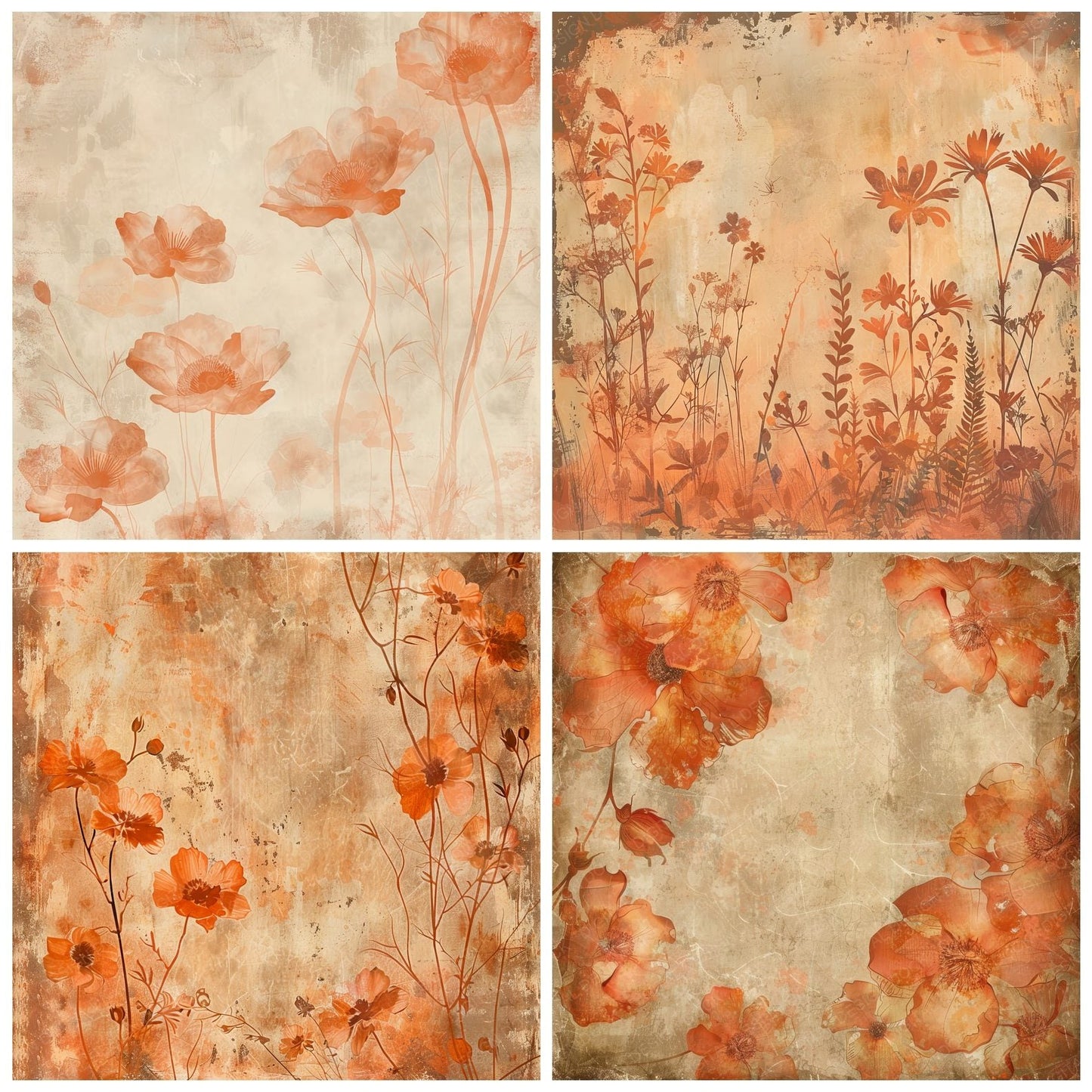 Rust Orange Floral Background Digital Paper Pack (DDD000712)