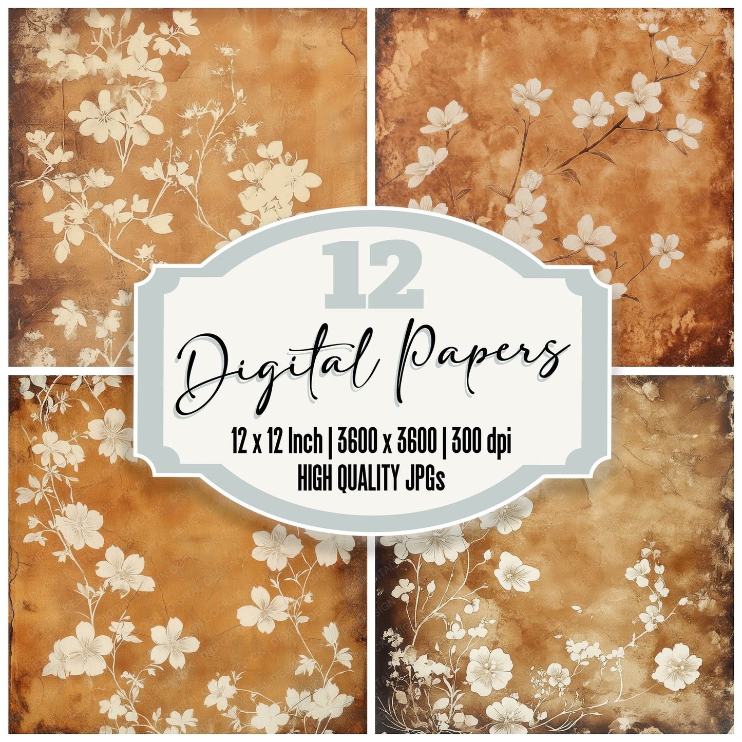 Rusted Floral Imprint Background Digital Paper Pack (DDD000713)