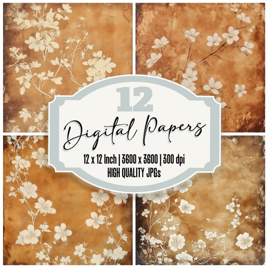 Rusted Floral Imprint Background Digital Paper Pack (DDD000713)