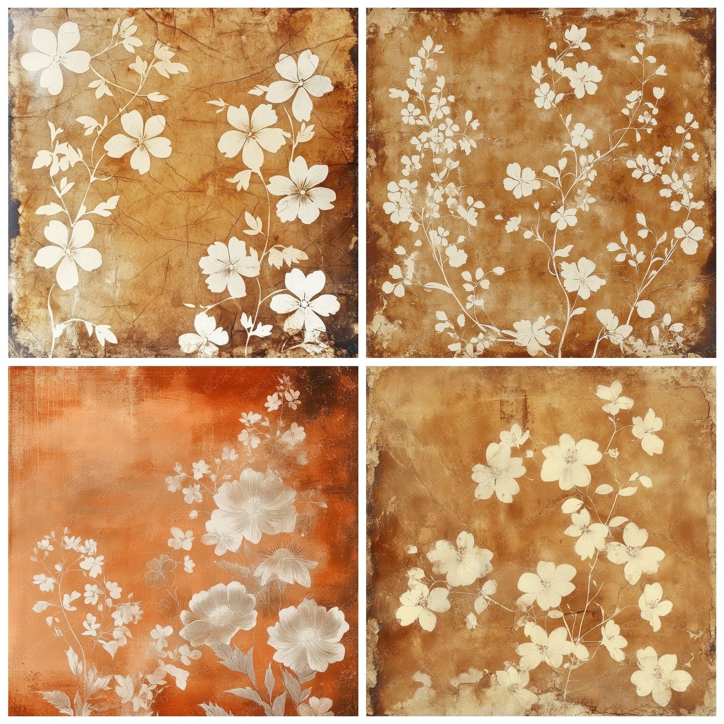 Rusted Floral Imprint Background Digital Paper Pack (DDD000713)