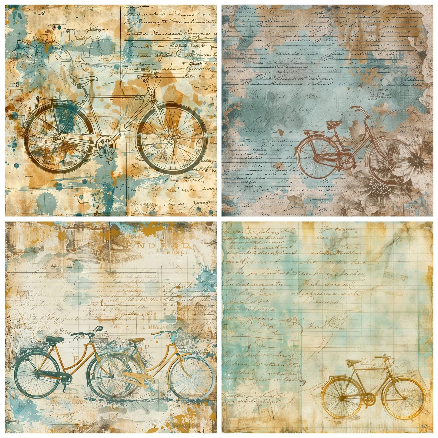 Rustic Bicycle Postcards Background Digital Paper Pack (DDD000719)