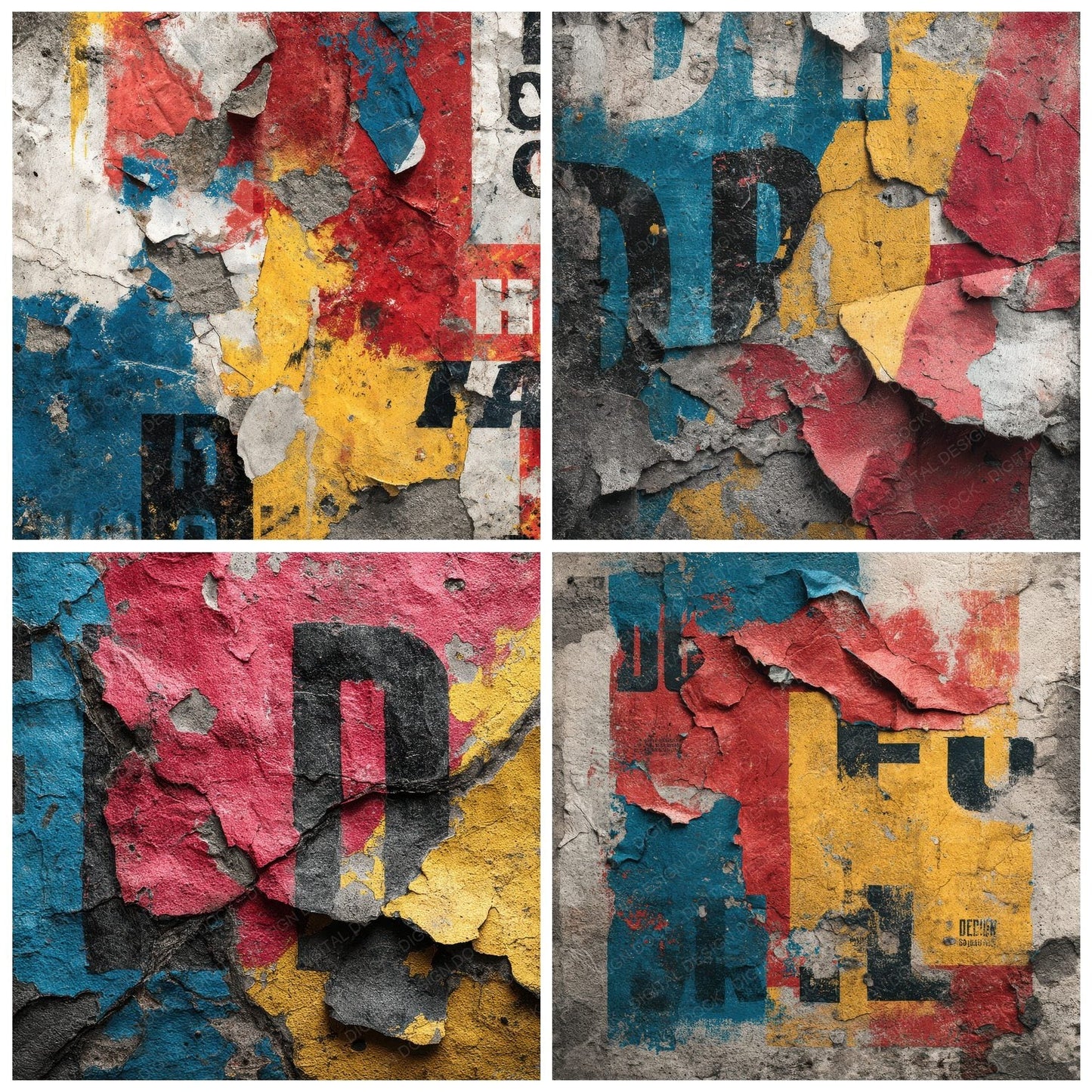 Brutalist Poster Red Blue Peel Digital Paper Pack (DDD000728)