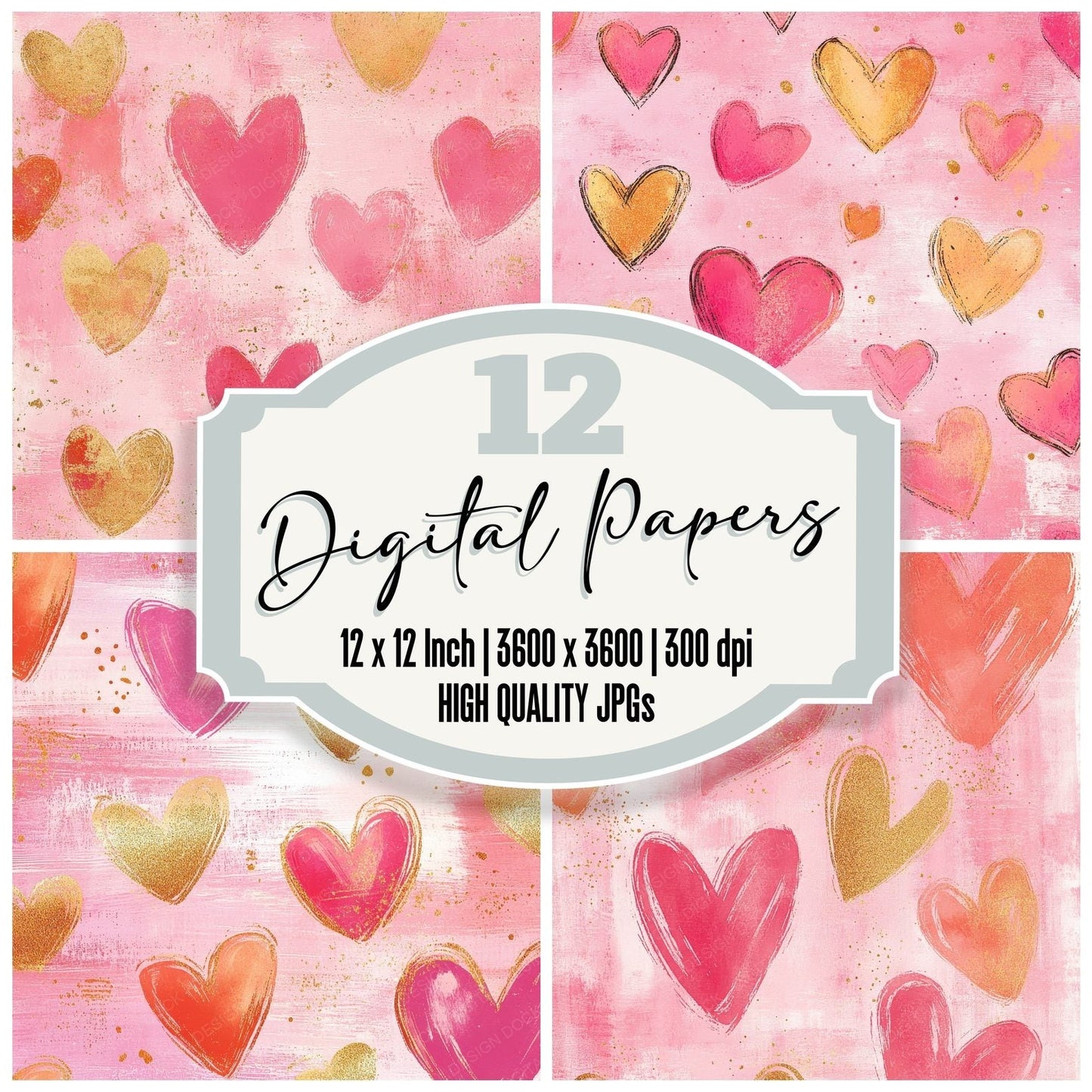 Bubblegum Scribble Hearts Digital Paper Pack (DDD000732)