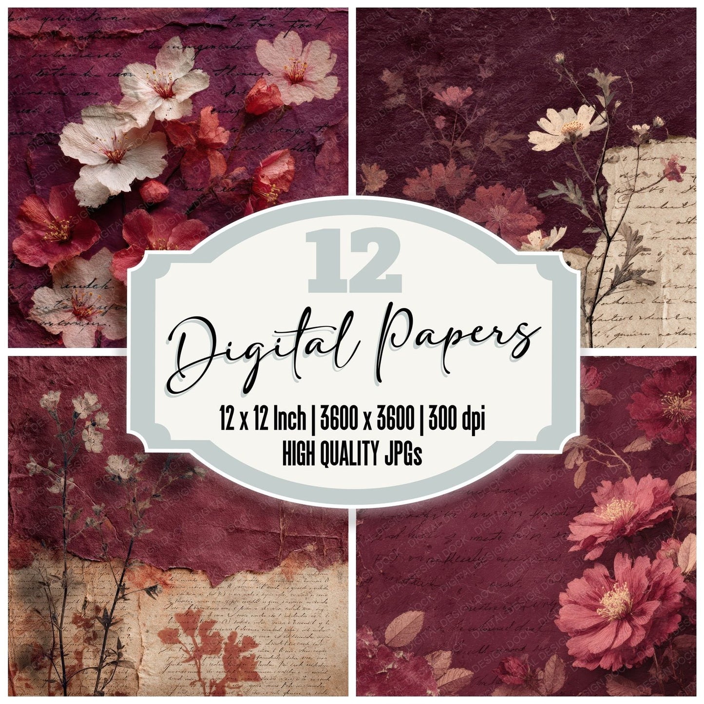 Burgundy Ghost Petal Digital Paper Pack (DDD000737)