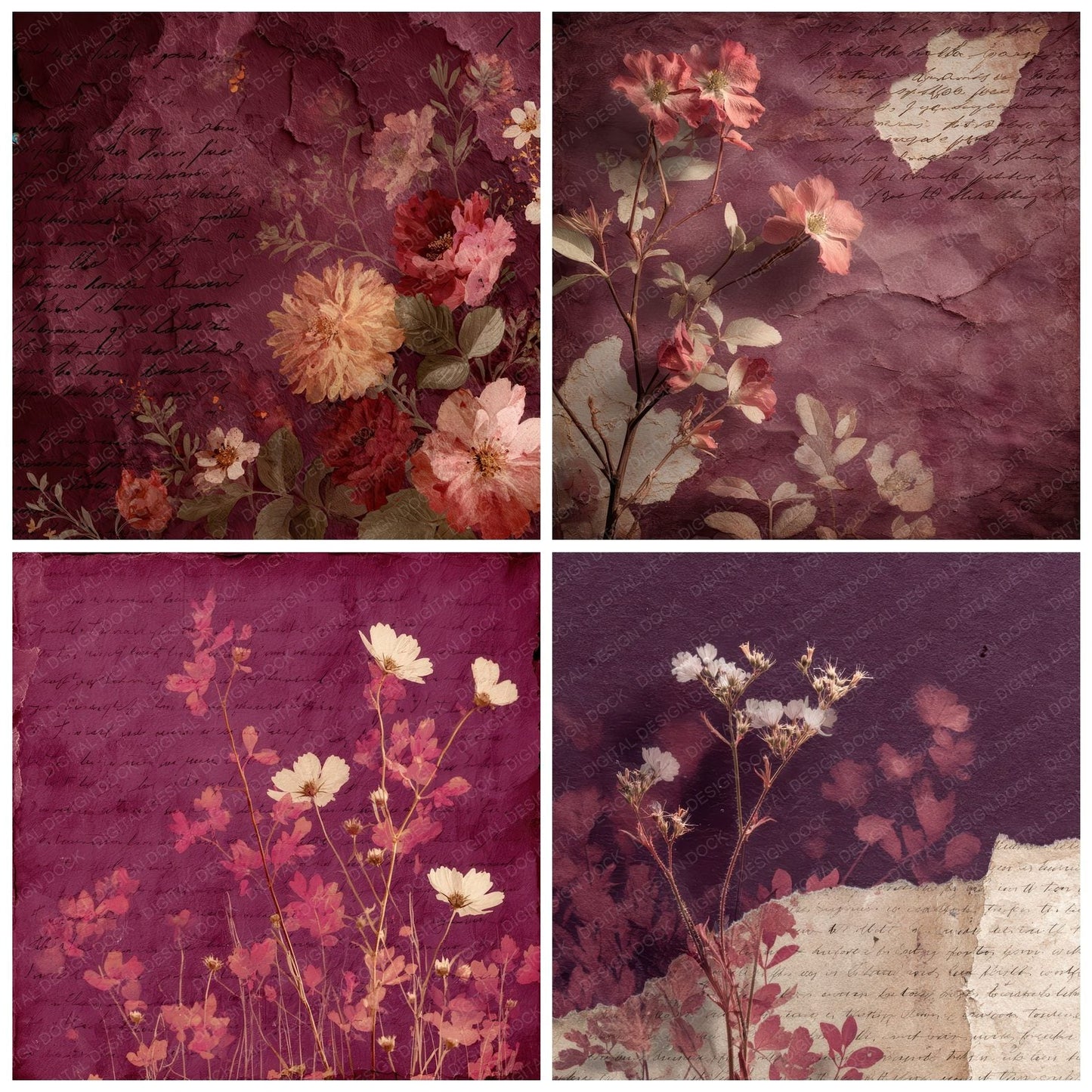 Burgundy Ghost Petal Digital Paper Pack (DDD000737)