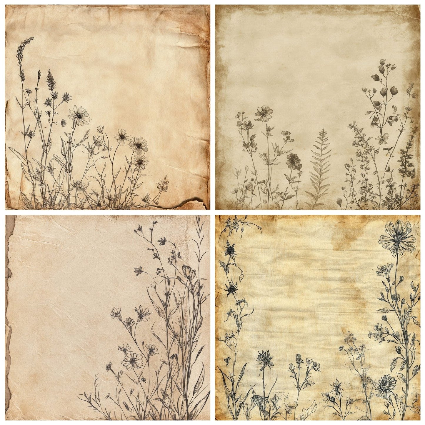 Burned Wildflower Parchment Background Digital Paper Pack (DDD000747)