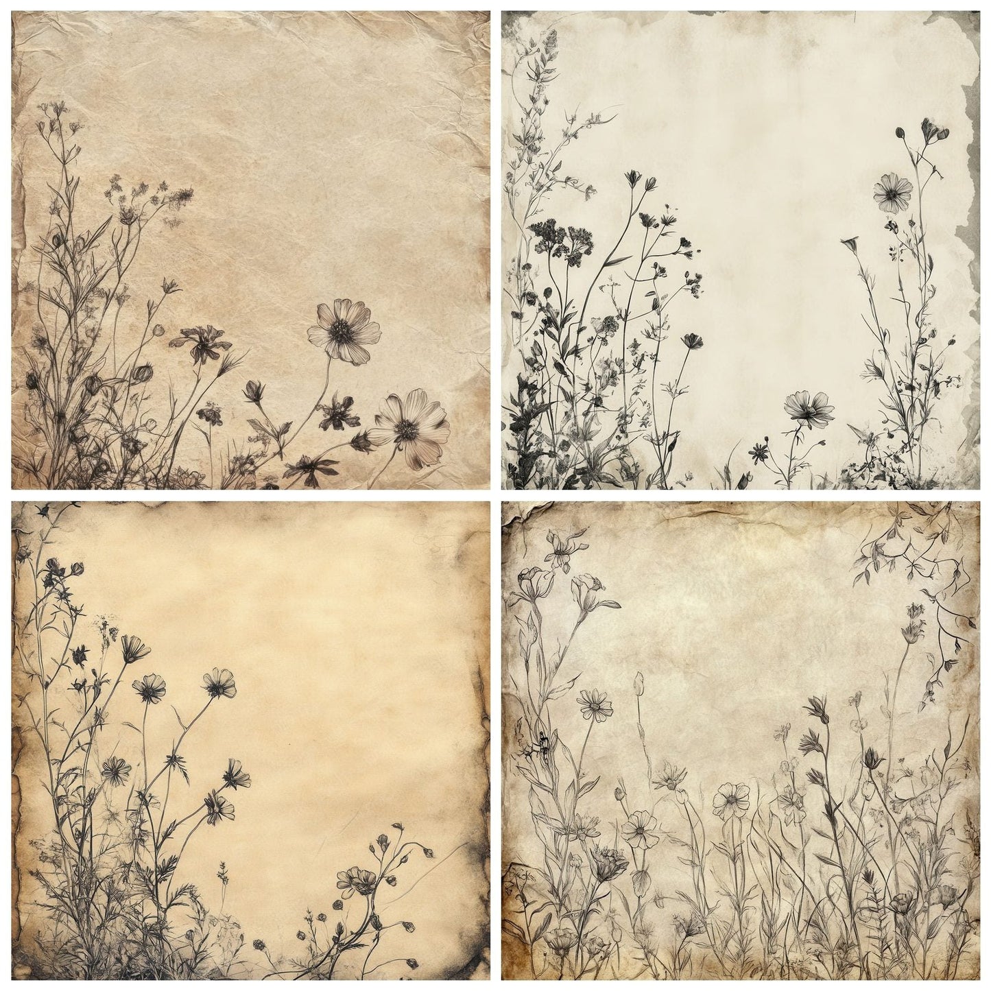 Burned Wildflower Parchment Background Digital Paper Pack (DDD000747)