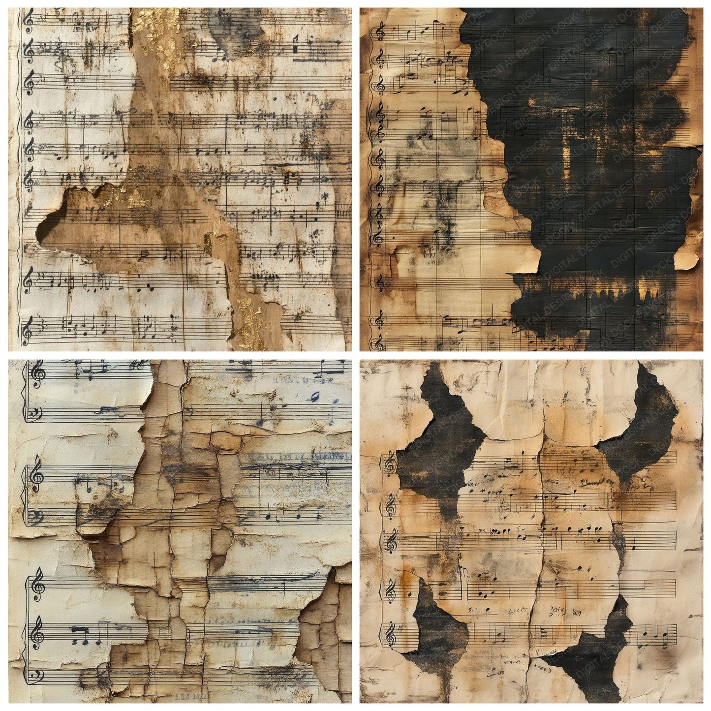 Burnt Music Sheets Digital Paper Pack (DDD000751)
