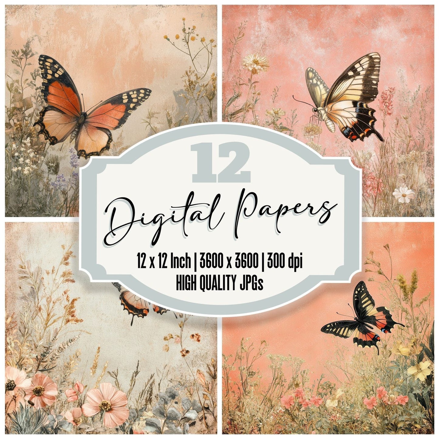 Butterfly Meadow Gold Digital Paper Pack (DDD000763)