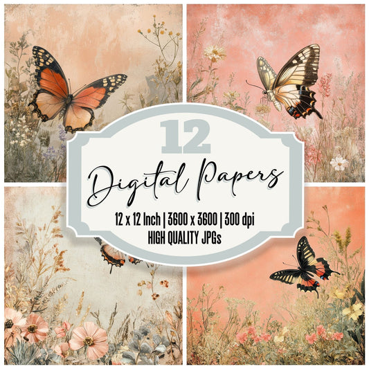 Butterfly Meadow Gold Digital Paper Pack (DDD000763)