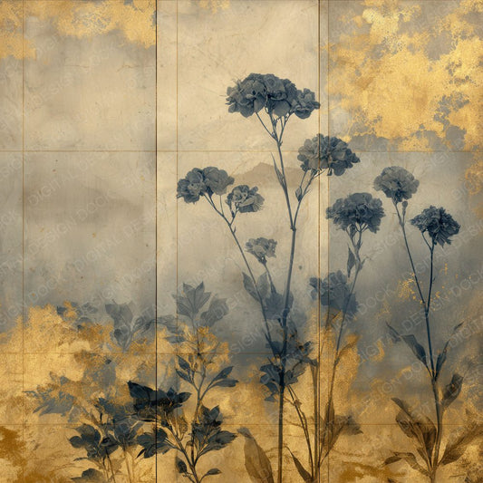 Byobu Gold Fog Flora Seam Digital Paper Pack (DDD000767)