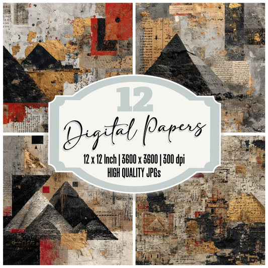 Cairo Collage Papyrus Pyramid Script Digital Paper Pack (DDD000769)