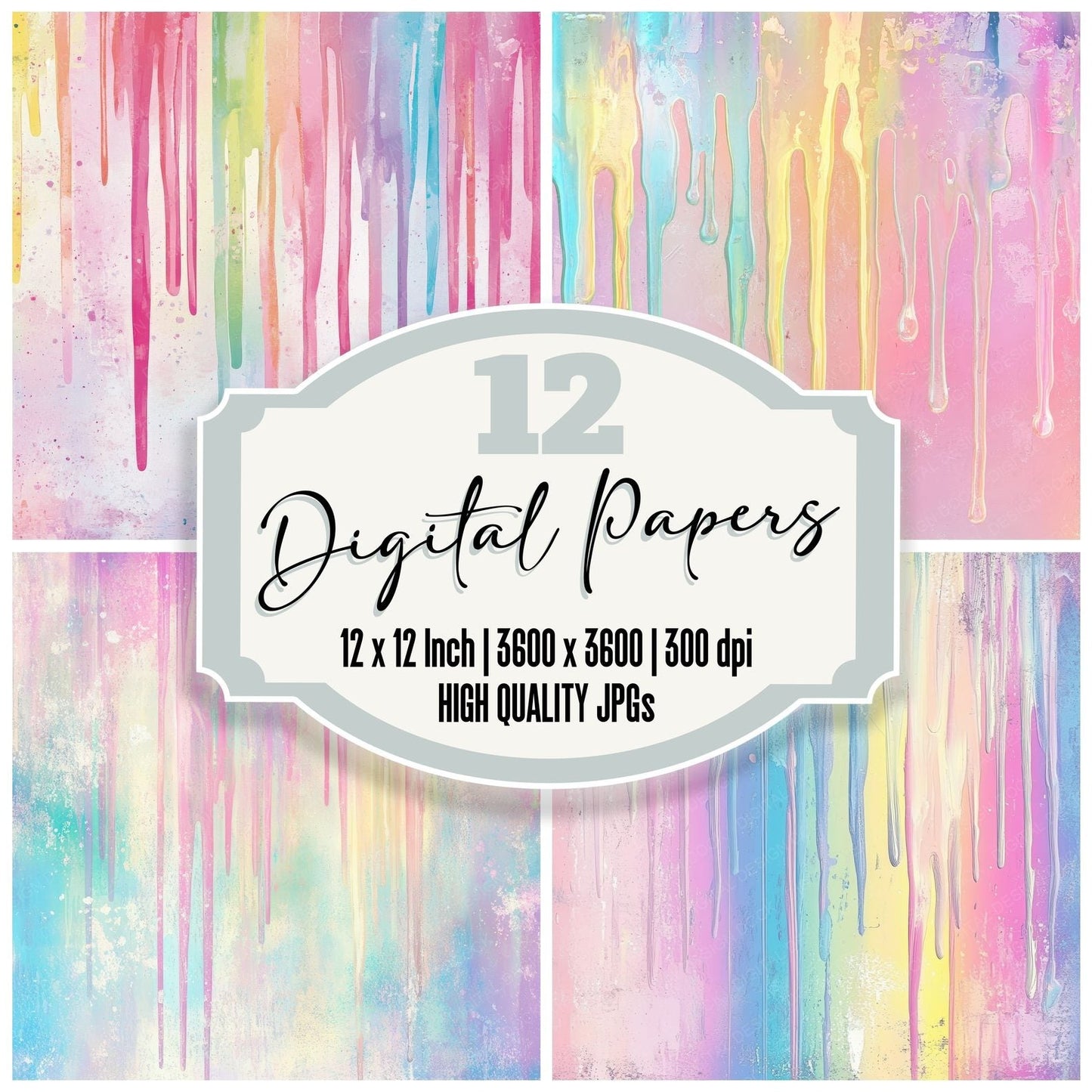 Candy Coated Drips Background Digital Paper Pack (DDD000786)