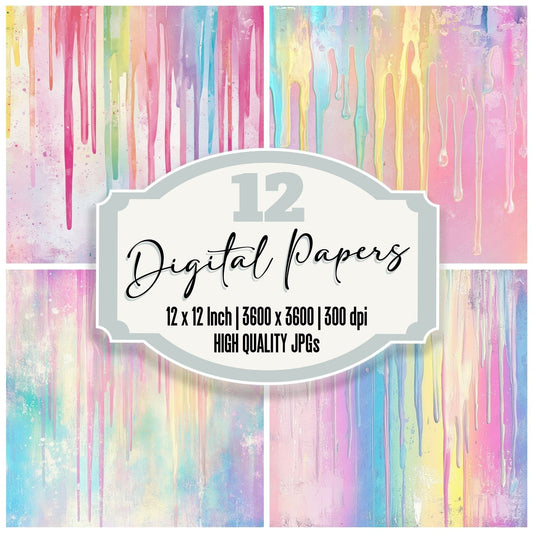 Candy Coated Drips Background Digital Paper Pack (DDD000786)