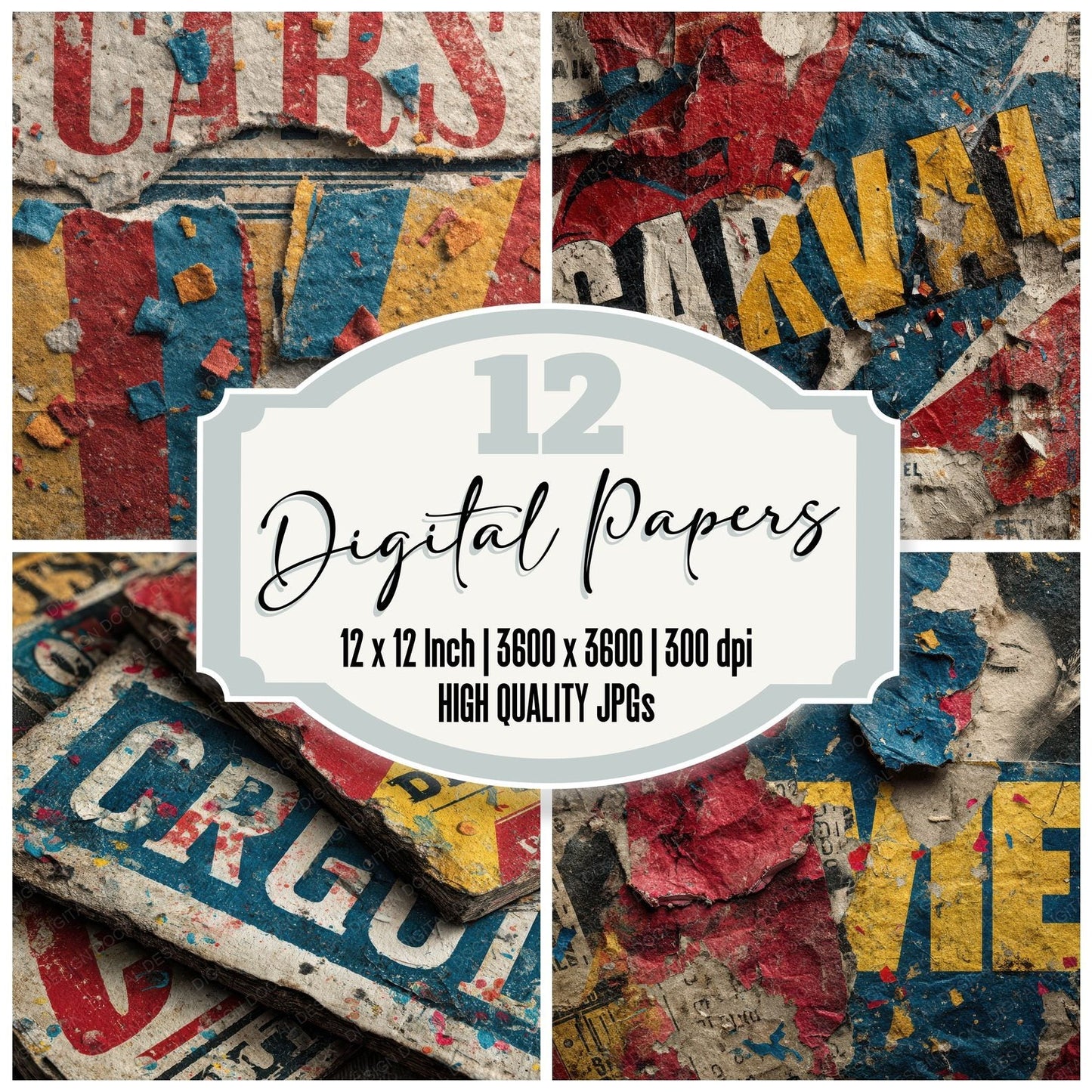 Carnival Poster Red Yellow Blue Digital Paper Pack (DDD000802)