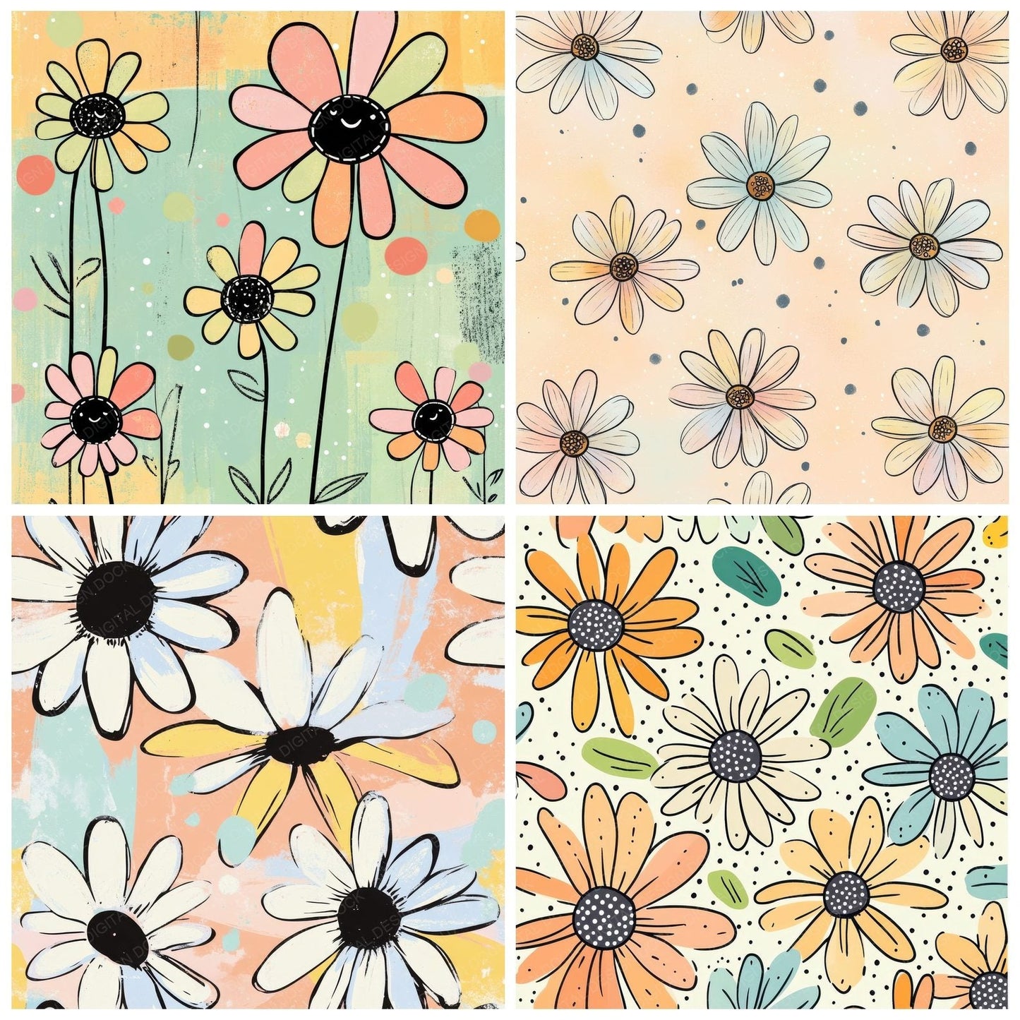 Cartoon Daisy Dots Digital Paper Pack (DDD000806)