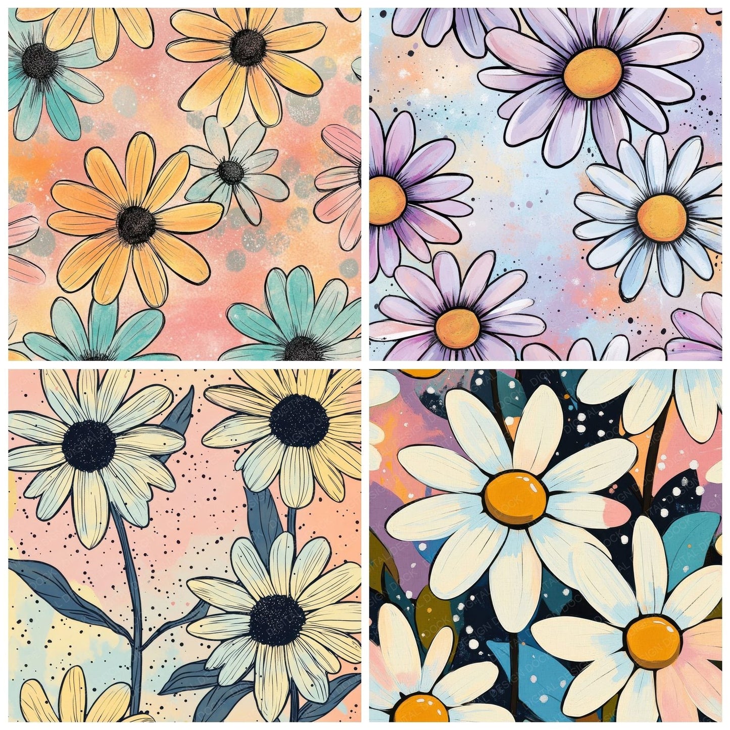 Cartoon Daisy Dots Digital Paper Pack (DDD000806)