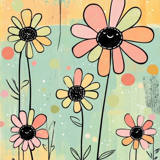 Cartoon Daisy Dots Digital Paper Pack (DDD000806)