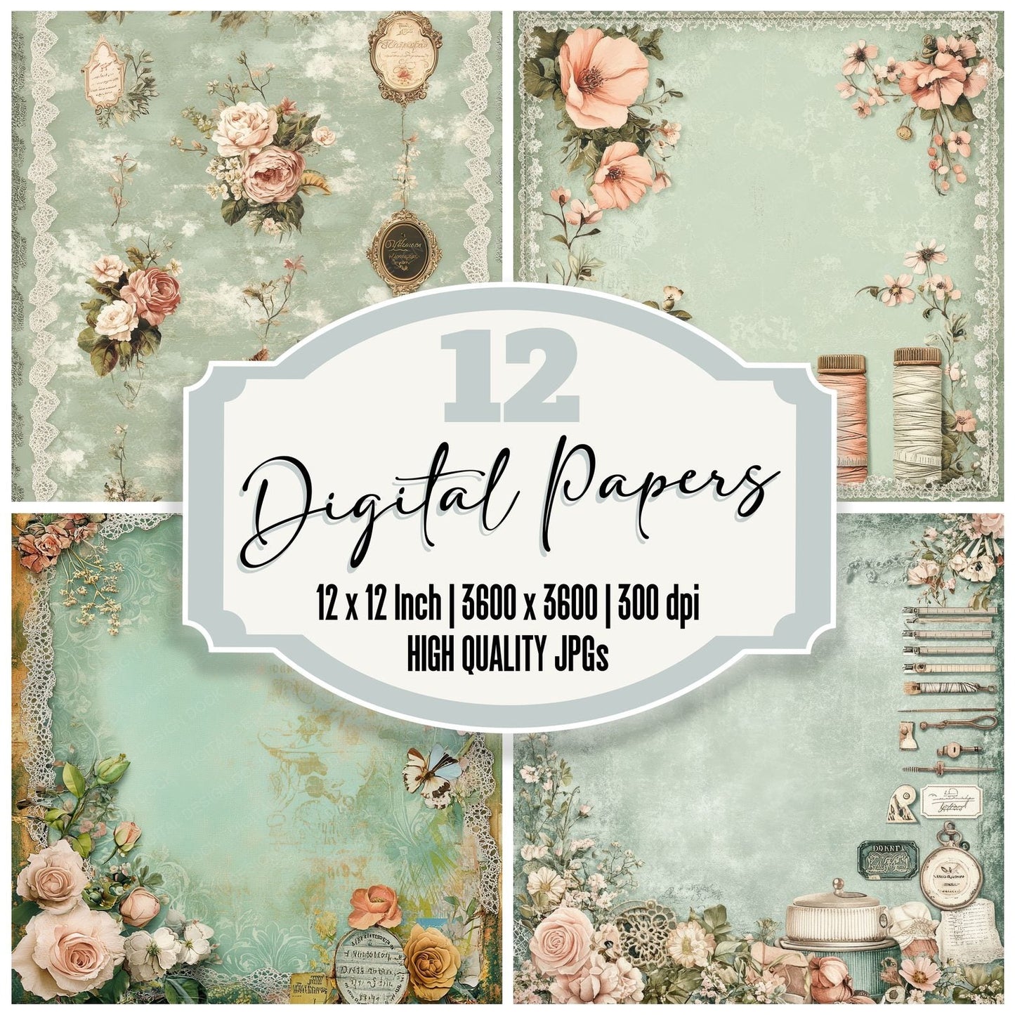 Cartouche Sewing Frame Digital Paper Pack (DDD000807)
