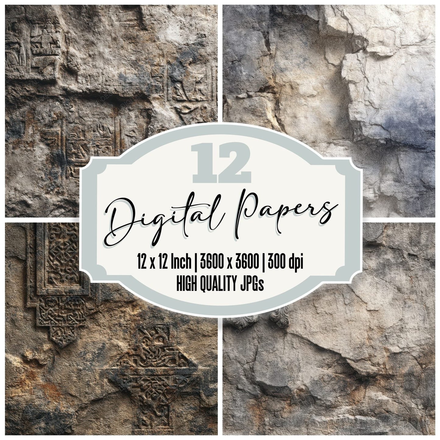 Carved Stone Wall Dust Patina Digital Paper Pack (DDD000808)